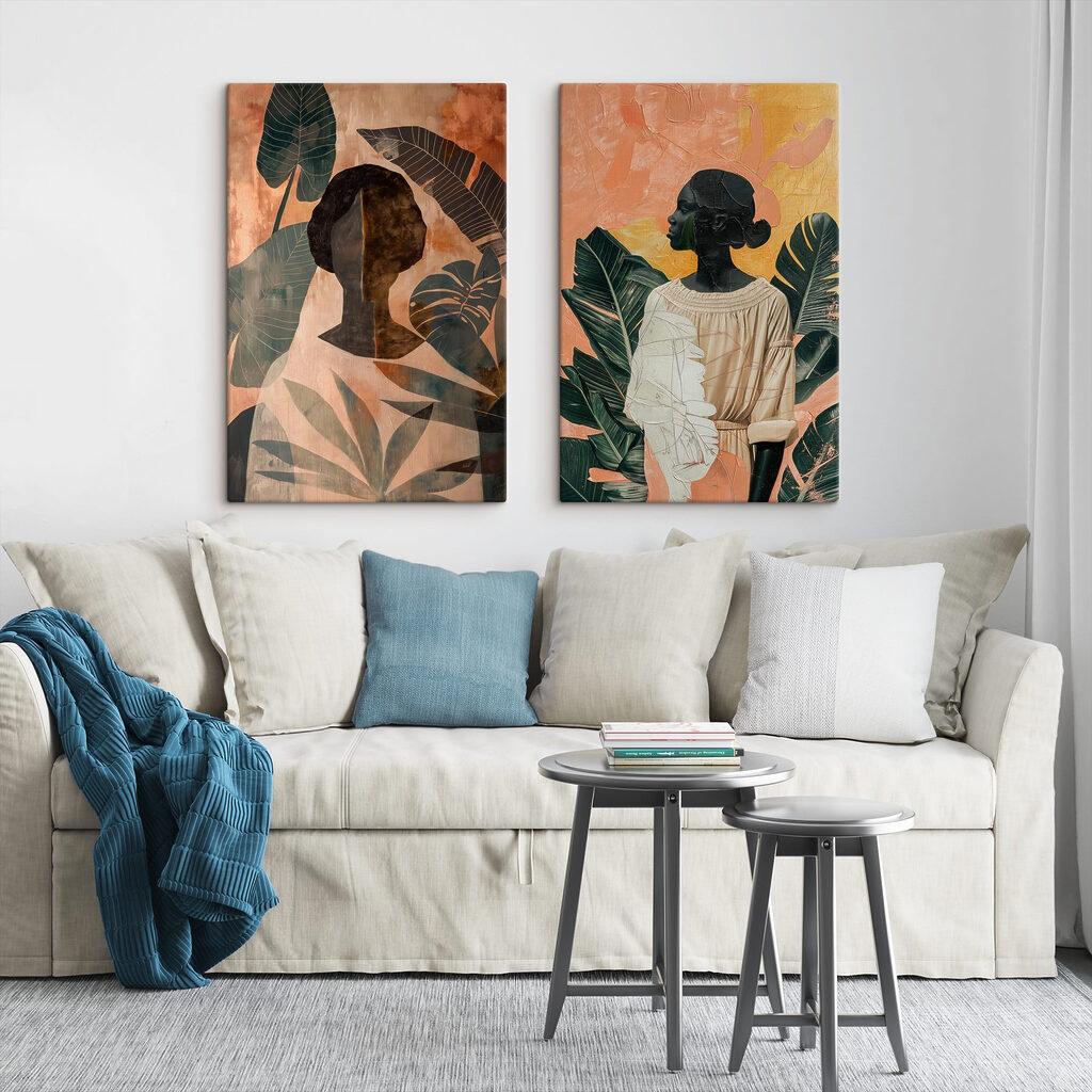 Collage of paintings of a woman and a woman with leaves Collage of paintings of a woman and a woman with leaves