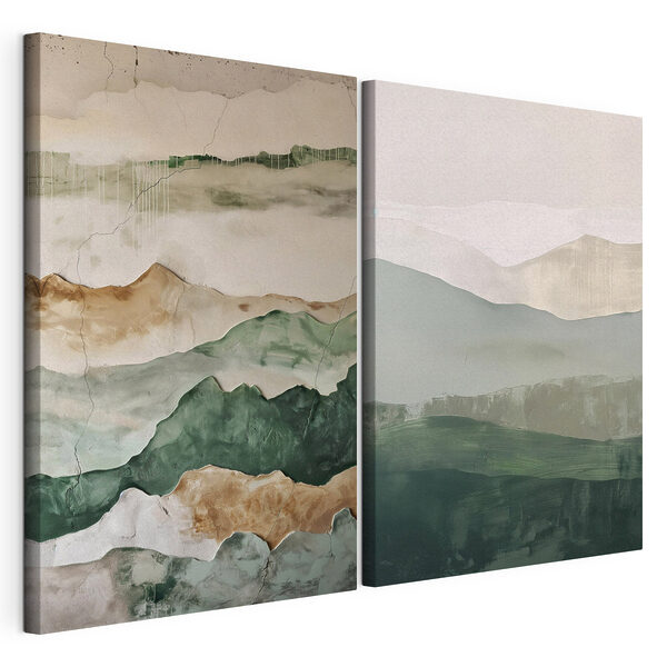 Painting of mountains and a crack in the wall