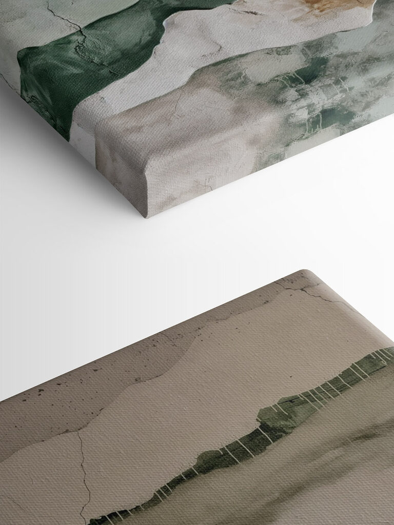 Painting of mountains and a crack in the wall