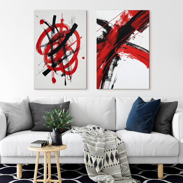 Red and black paint on a white surface
