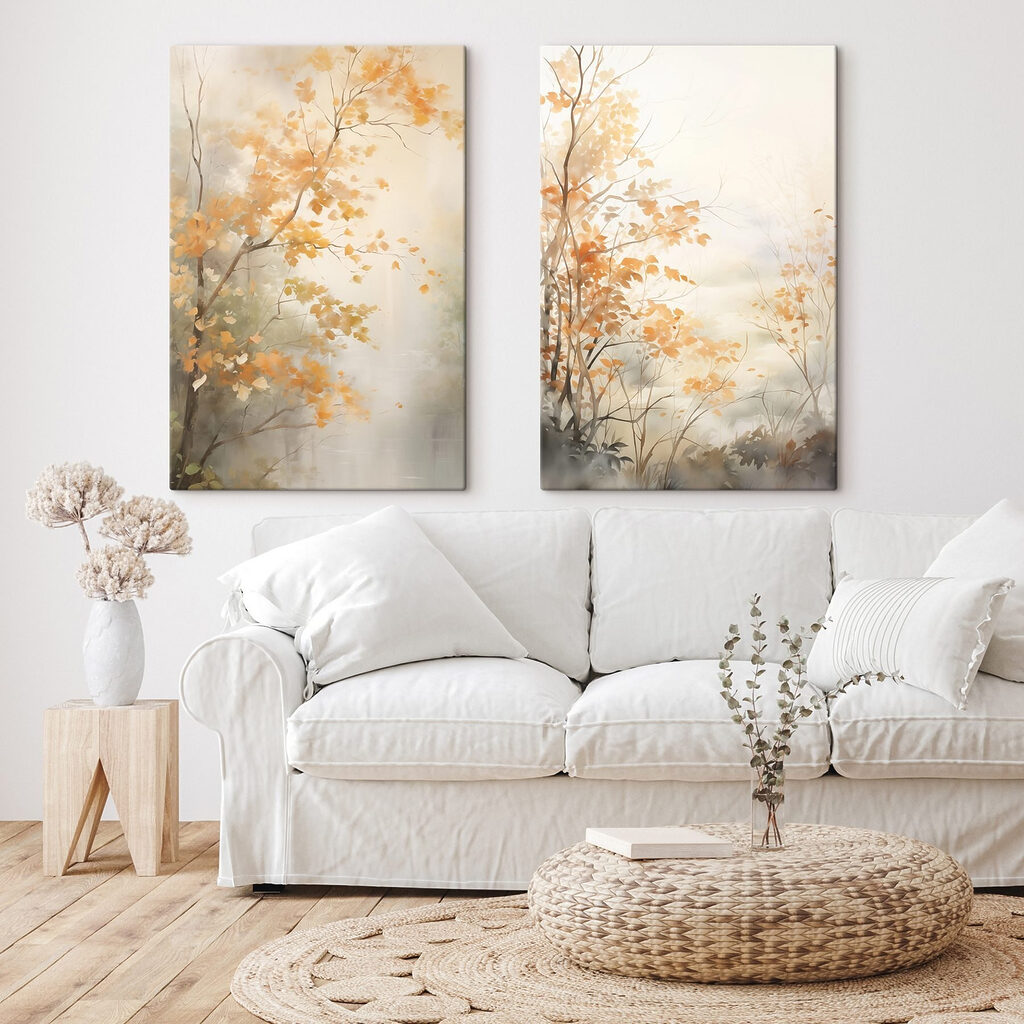 Painting of trees with yellow leaves Painting of trees with yellow leaves
