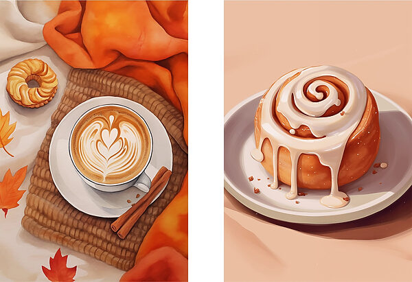 Cup of coffee and a cinnamon roll Cup of coffee and a cinnamon roll