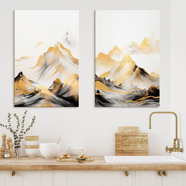 Painting of mountains and waves Painting of mountains and waves