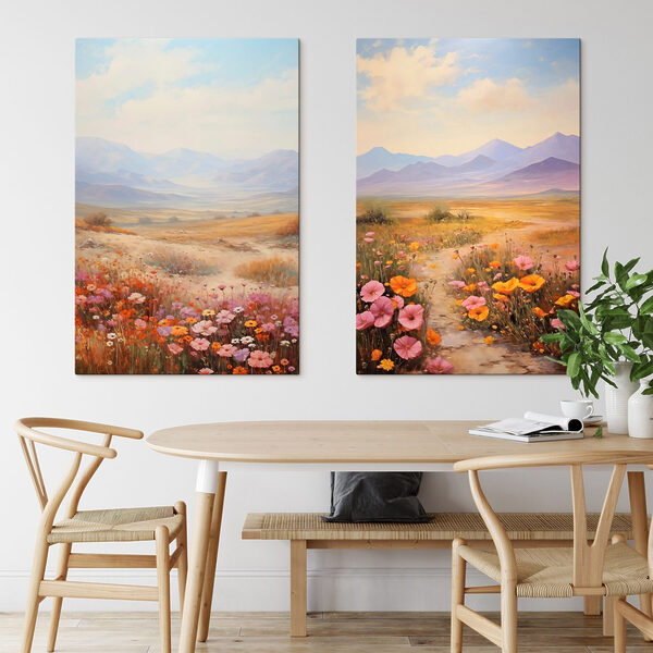Painting of a landscape with flowers Painting of a landscape with flowers