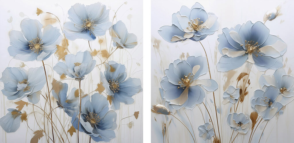 Painting of flowers on a white surface Painting of flowers on a white surface