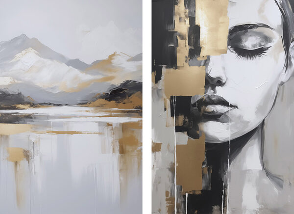 Two paintings of a woman's face Two paintings of a woman's face