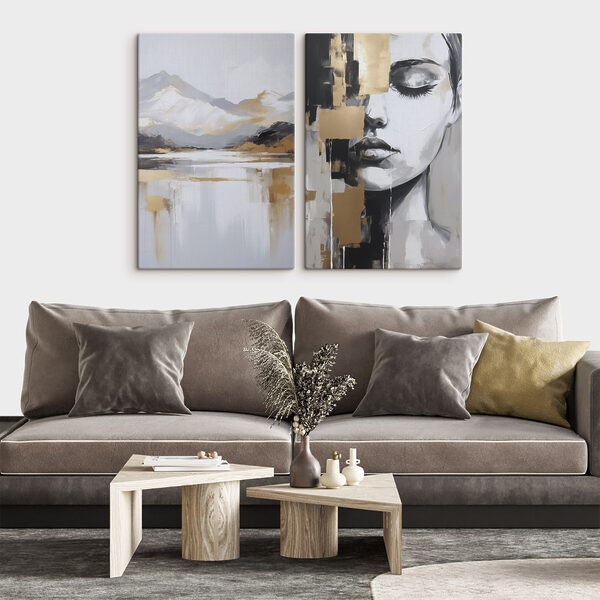 Two paintings of a woman's face Two paintings of a woman's face