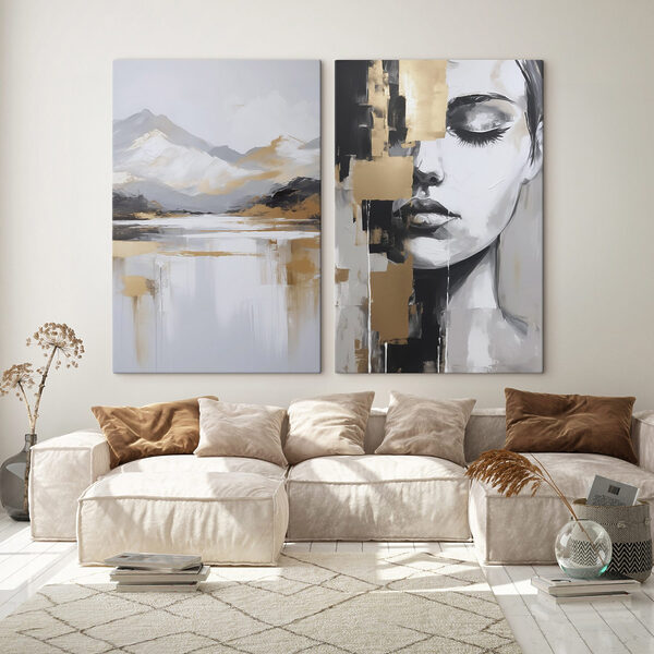 Two paintings of a woman's face Two paintings of a woman's face