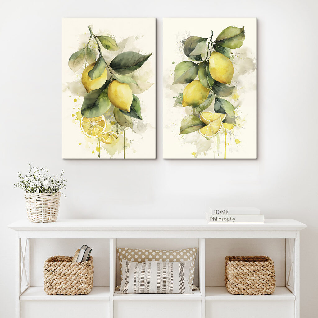 Painting of lemons on a branch Painting of lemons on a branch