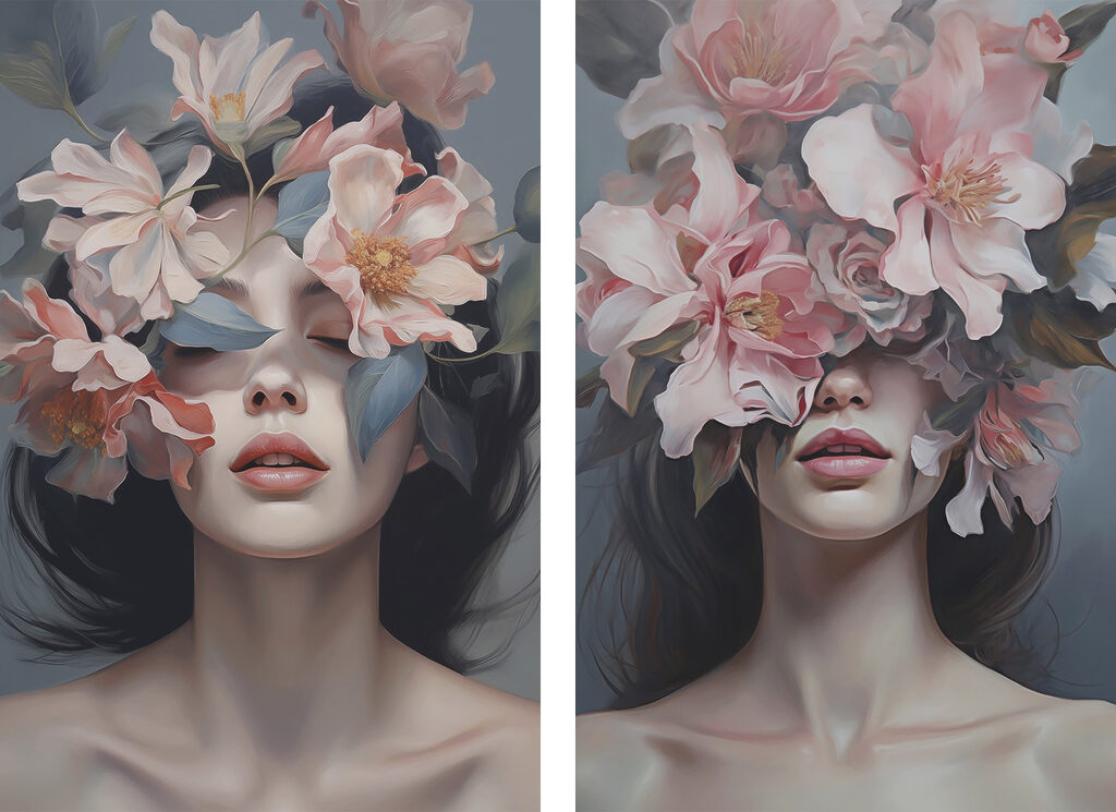 Woman with flowers on her face Woman with flowers on her face