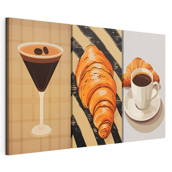 Moduláris vászonnyomat Egy csésze kávé és croissantok