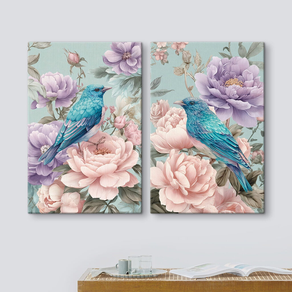 Couple of images of birds on flowers Couple of images of birds on flowers