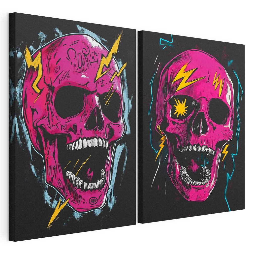 Collage of a pink skull with lightning bolts Collage of a pink skull with lightning bolts