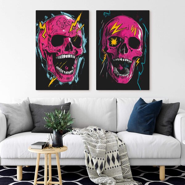 Collage of a pink skull with lightning bolts Collage of a pink skull with lightning bolts