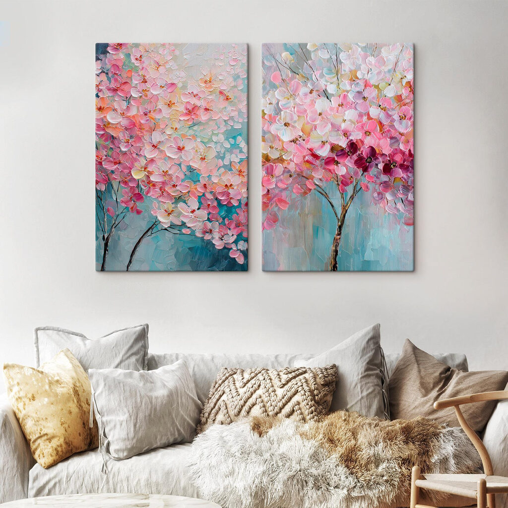 Painting of a tree with pink flowers Painting of a tree with pink flowers