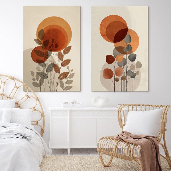 - Vibrant circles with leafy accents - Vibrant circles with leafy accents