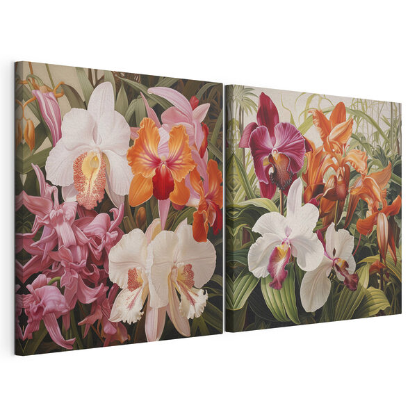 Színes orchideák élénk színű kiállításon Moduláris vászonnyomat Színes orchideák élénk színű kiállításon