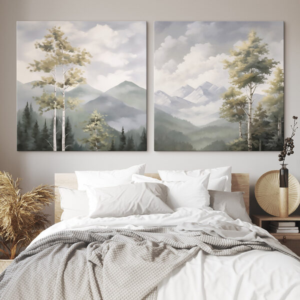 Painting of mountains and trees Painting of mountains and trees
