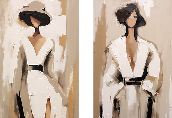 Two paintings of a woman in white Two paintings of a woman in white