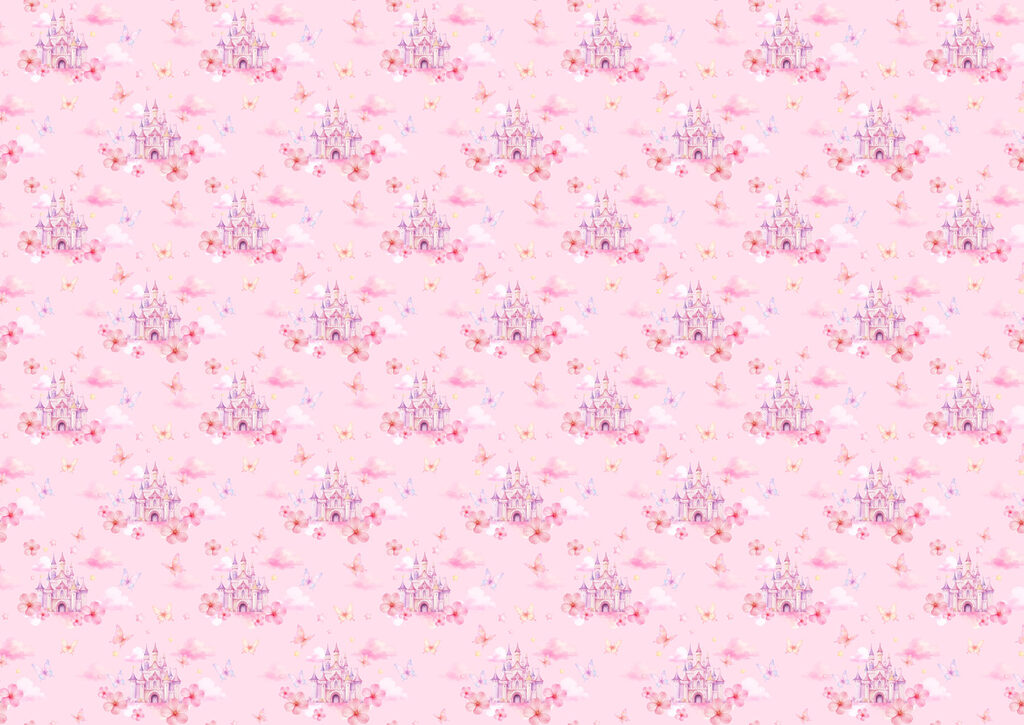 Pink background with pink clouds and butterflies