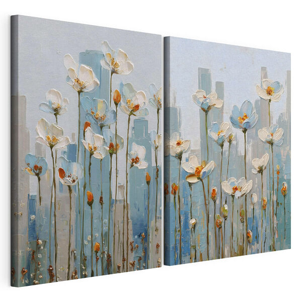 Virágok festménye a városban Moduláris vászonnyomat Virágok festménye a városban