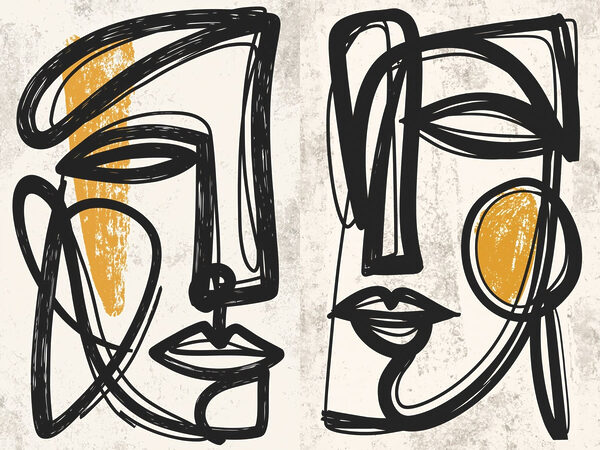 Couple of faces drawn in black and yellow Couple of faces drawn in black and yellow