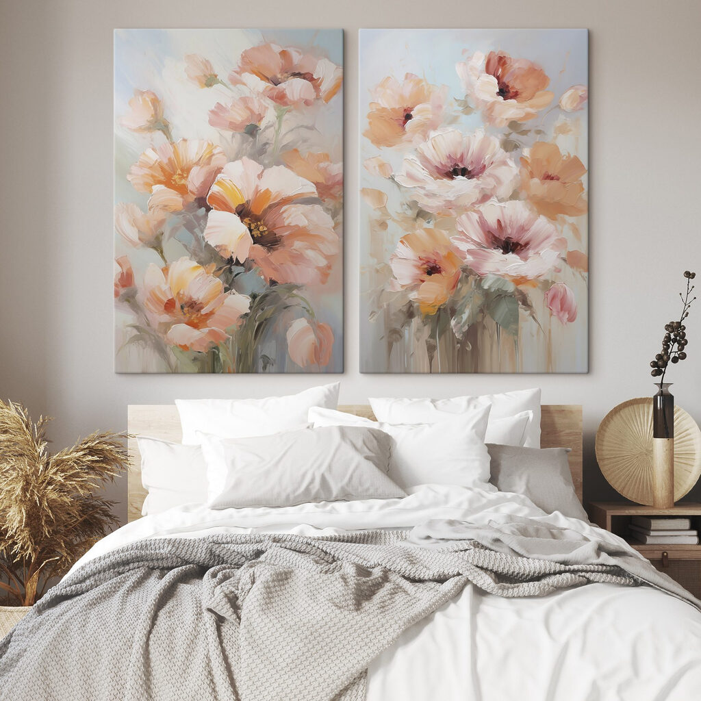 Painting of flowers on a blue background Painting of flowers on a blue background