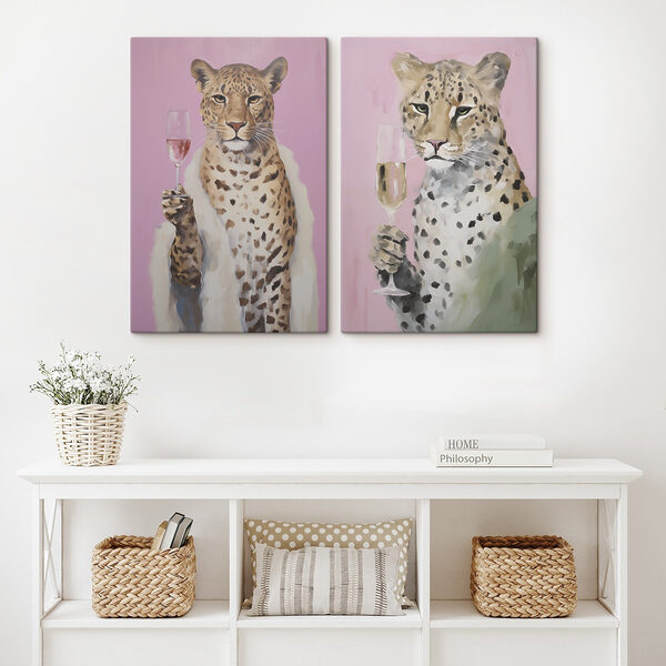 Painting of a cheetah holding a glass of wine Painting of a cheetah holding a glass of wine