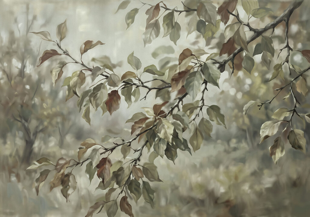 Painting of a tree branch with leaves Painting of a tree branch with leaves