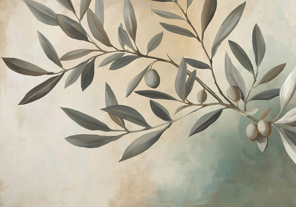 Painting of a branch with leaves and fruits Painting of a branch with leaves and fruits