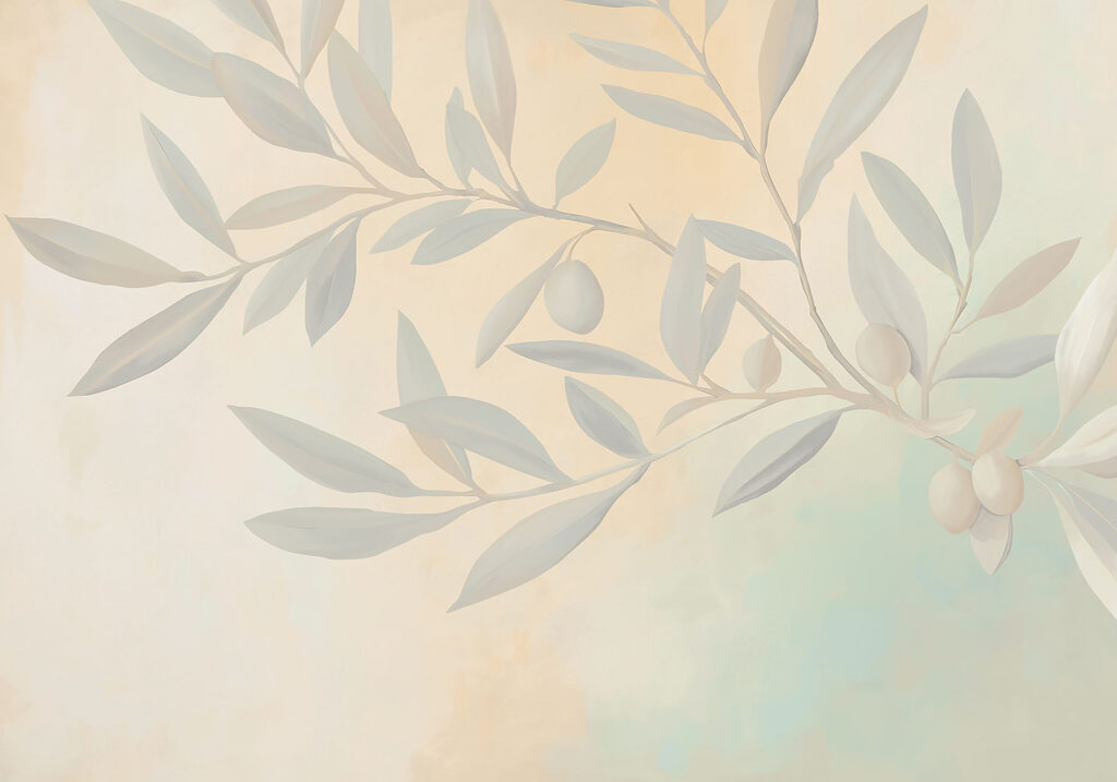 Painting of a branch with leaves and fruits Painting of a branch with leaves and fruits