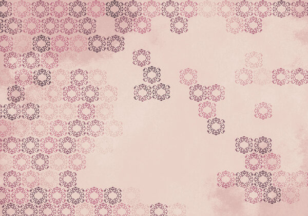 Pink background with many small black and red shapes
