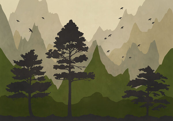 Painting of trees and mountains Painting of trees and mountains
