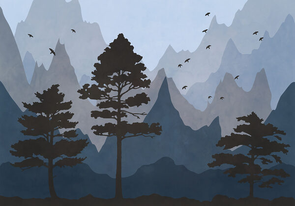 Painting of mountains and trees