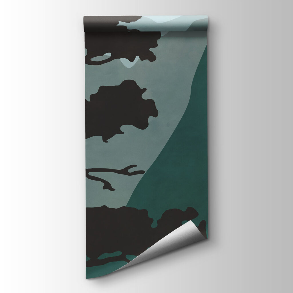 Painting of a forest with mountains and birds Painting of a forest with mountains and birds