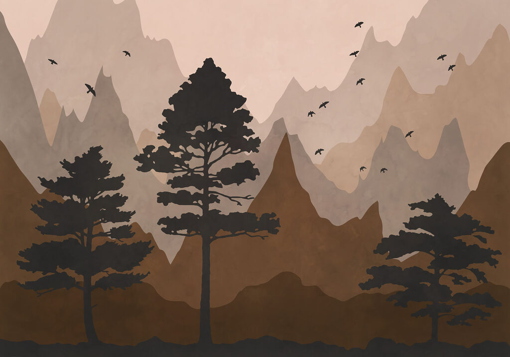 Painting of mountains and trees Painting of mountains and trees
