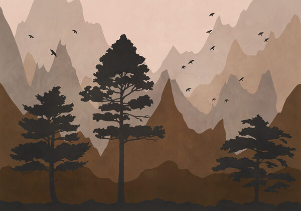 Painting of mountains and trees Painting of mountains and trees