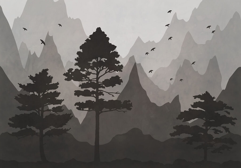 Landscape with mountains and trees