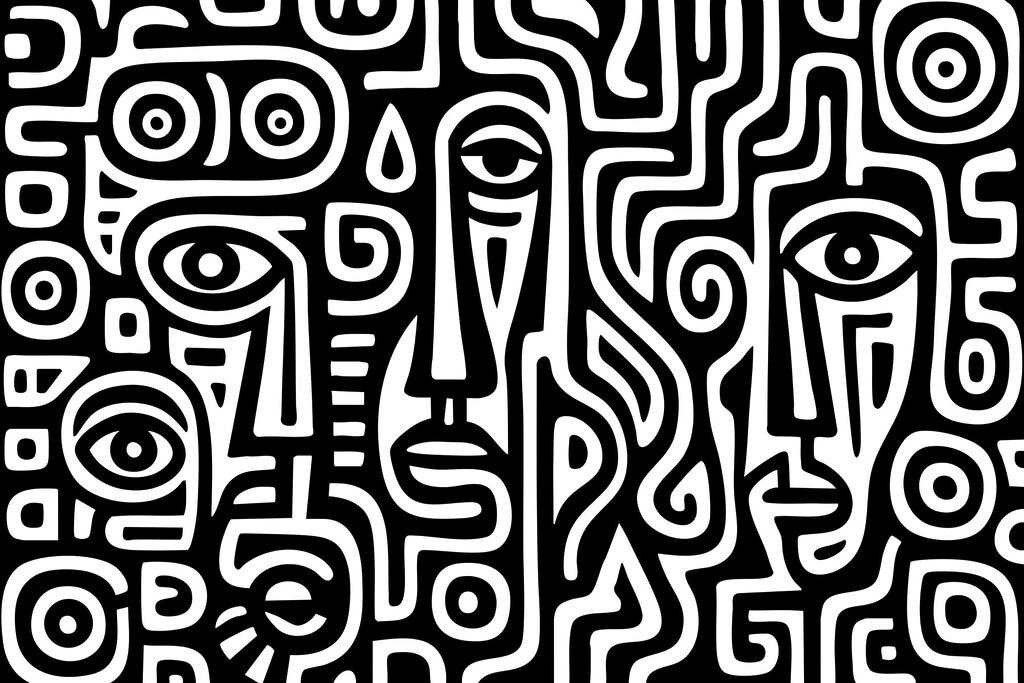 Black and white pattern of faces Black and white pattern of faces