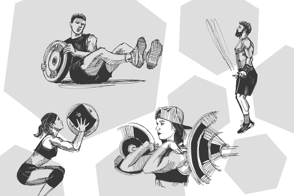 Group of people doing squats Group of people doing squats