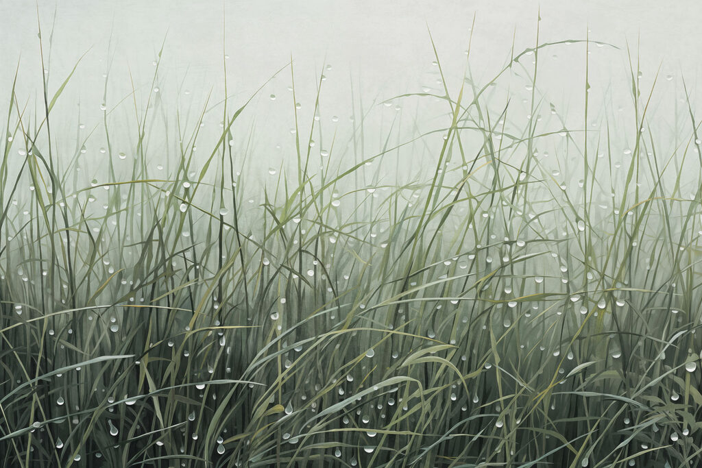 Water droplets on grass in the mist Water droplets on grass in the mist