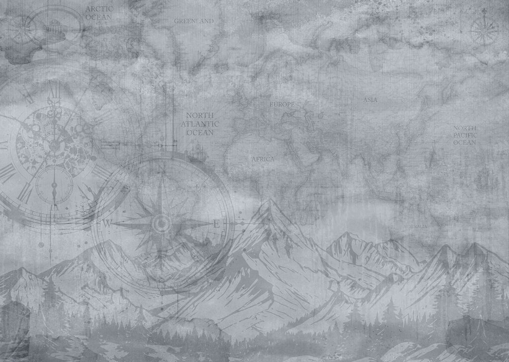 Map and mountains with a compass Map and mountains with a compass