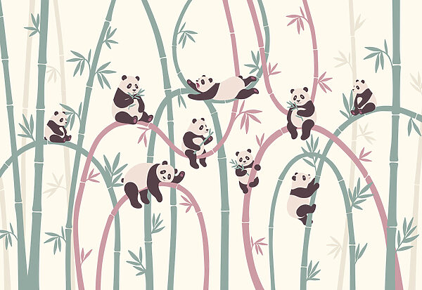 Group of pandas on bamboo branches Group of pandas on bamboo branches