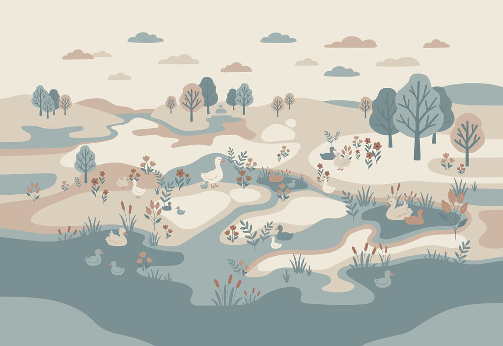 Landscape with ducks and trees Landscape with ducks and trees