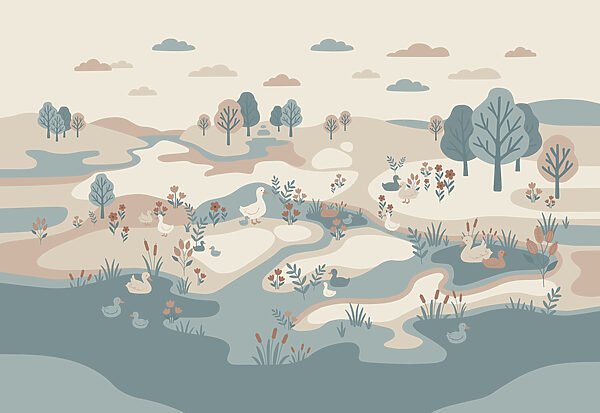 Landscape with ducks and trees Landscape with ducks and trees