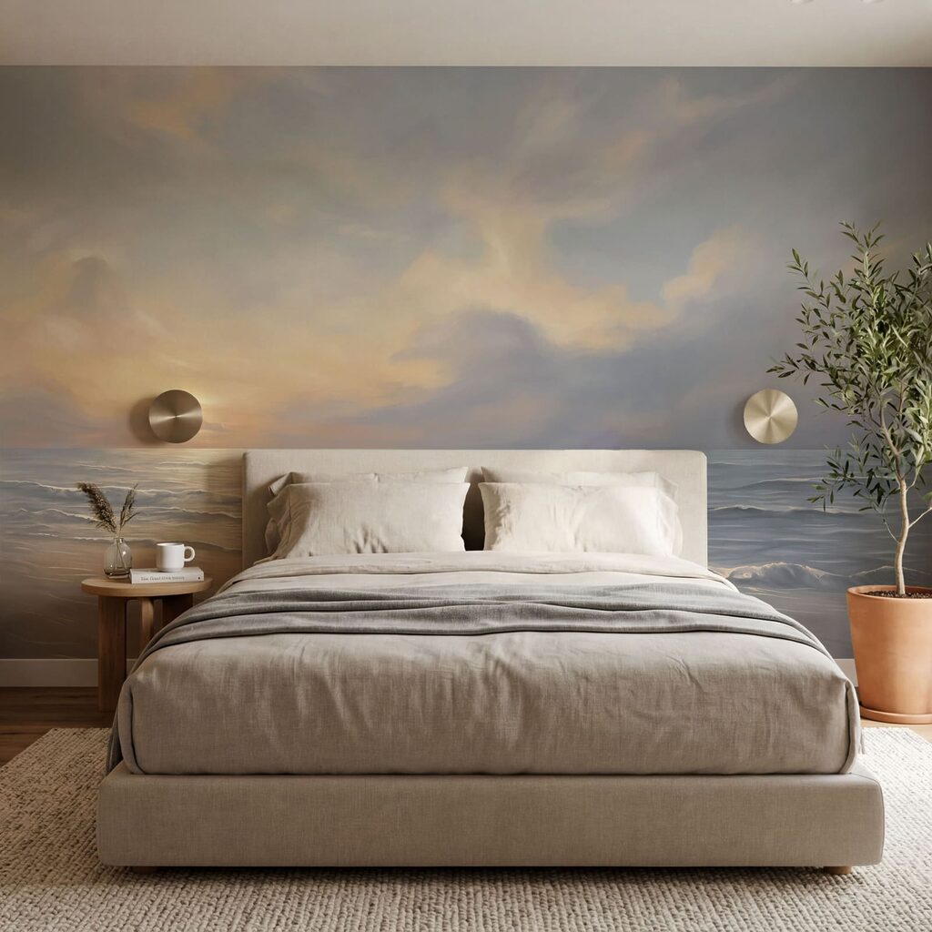 Hullámzó tengerpart és felhős égbolt