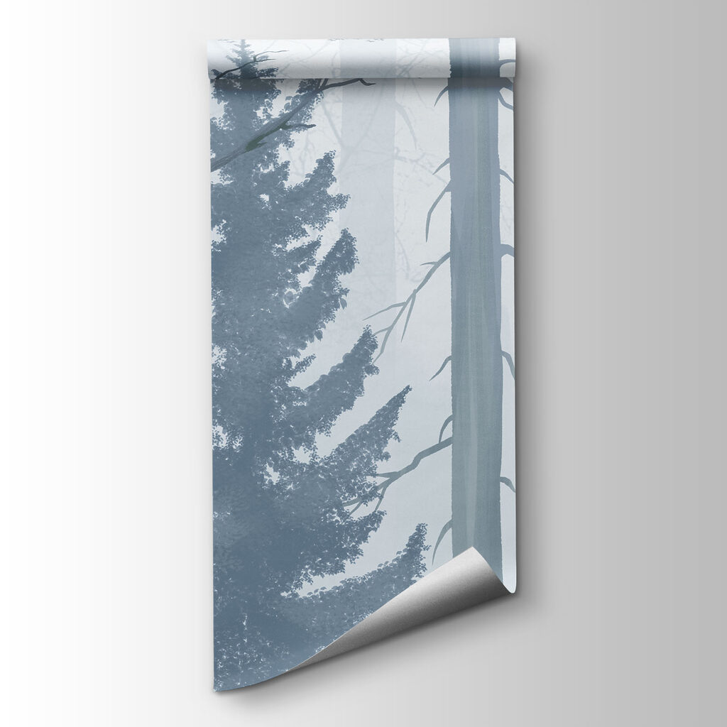 Foggy forest with trees