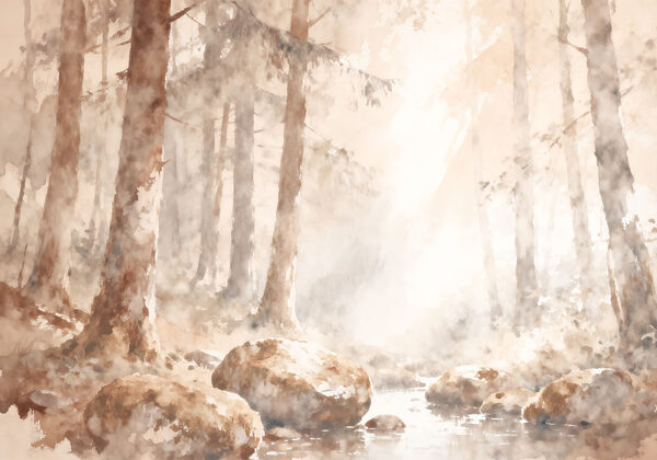 Water with rocks in the middle of a forest