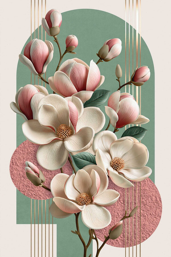 Magnolia blooms in soft pastel tones