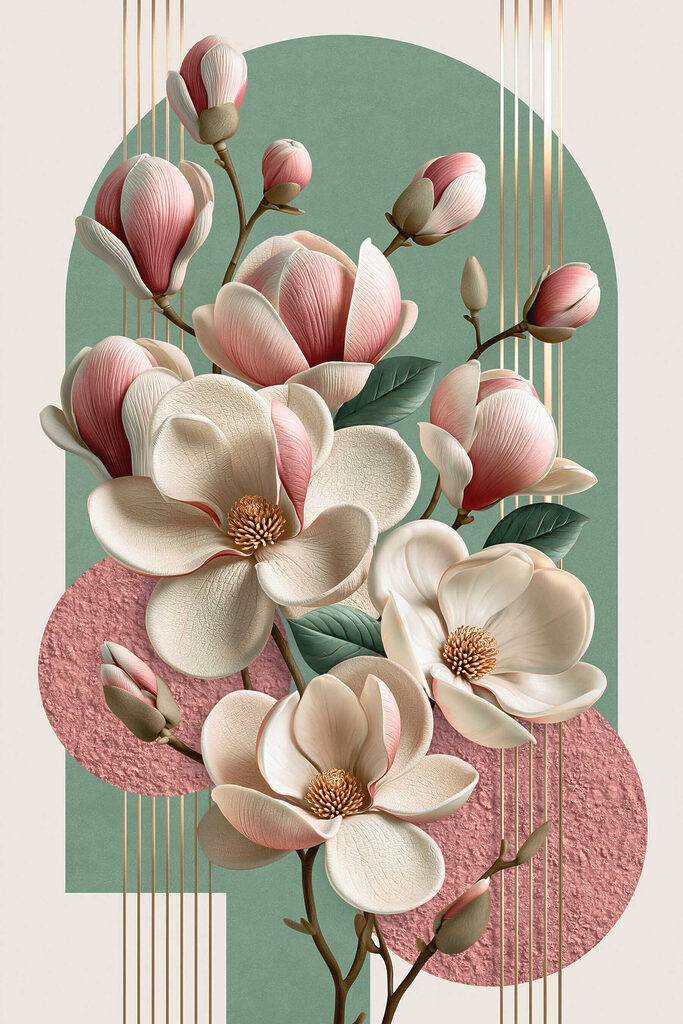 Magnolia blooms in soft pastel tones